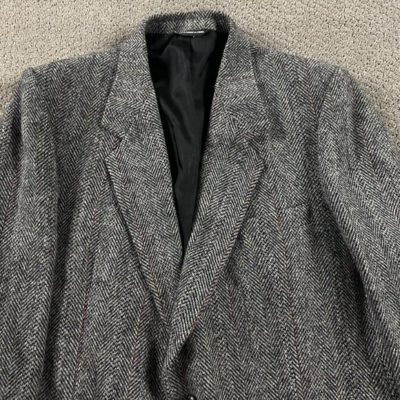 Vintage Harris Tweed Wool Tweed Herringbone Blazer Sport Coat Mens 46 SHORT Gray - Picture 1 of 16